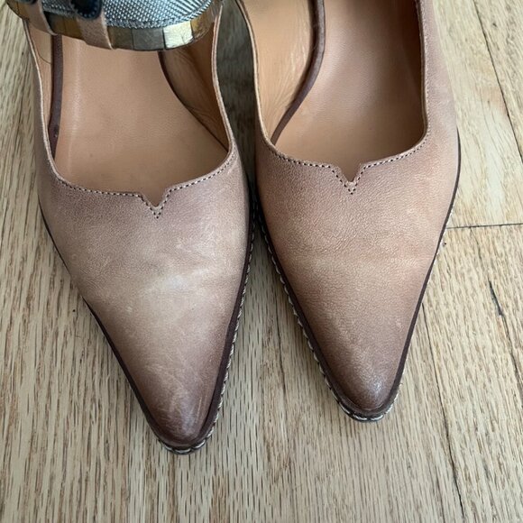 Sundance Brown Leather Slingback Heels Women's Size 38.5 - Picture 3 of 10